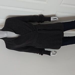 Calvin Klein Wool Blend V-Neck Cardigan with Belted Waist Dark Gray Size Small